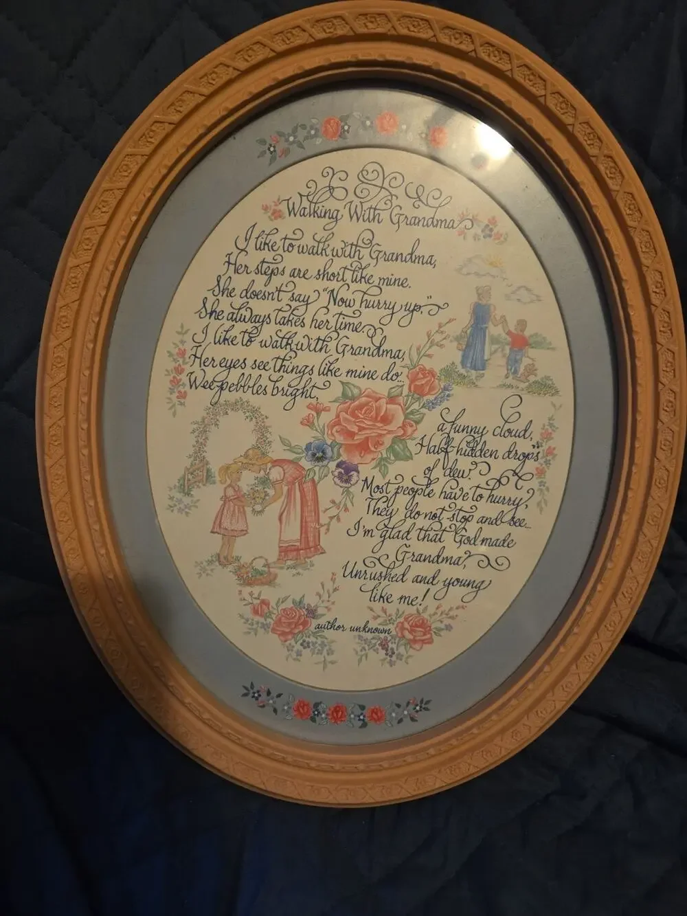 Vintage~ Homco “Walking With Grandma” Poem Oval Framed Wall Hanging~13